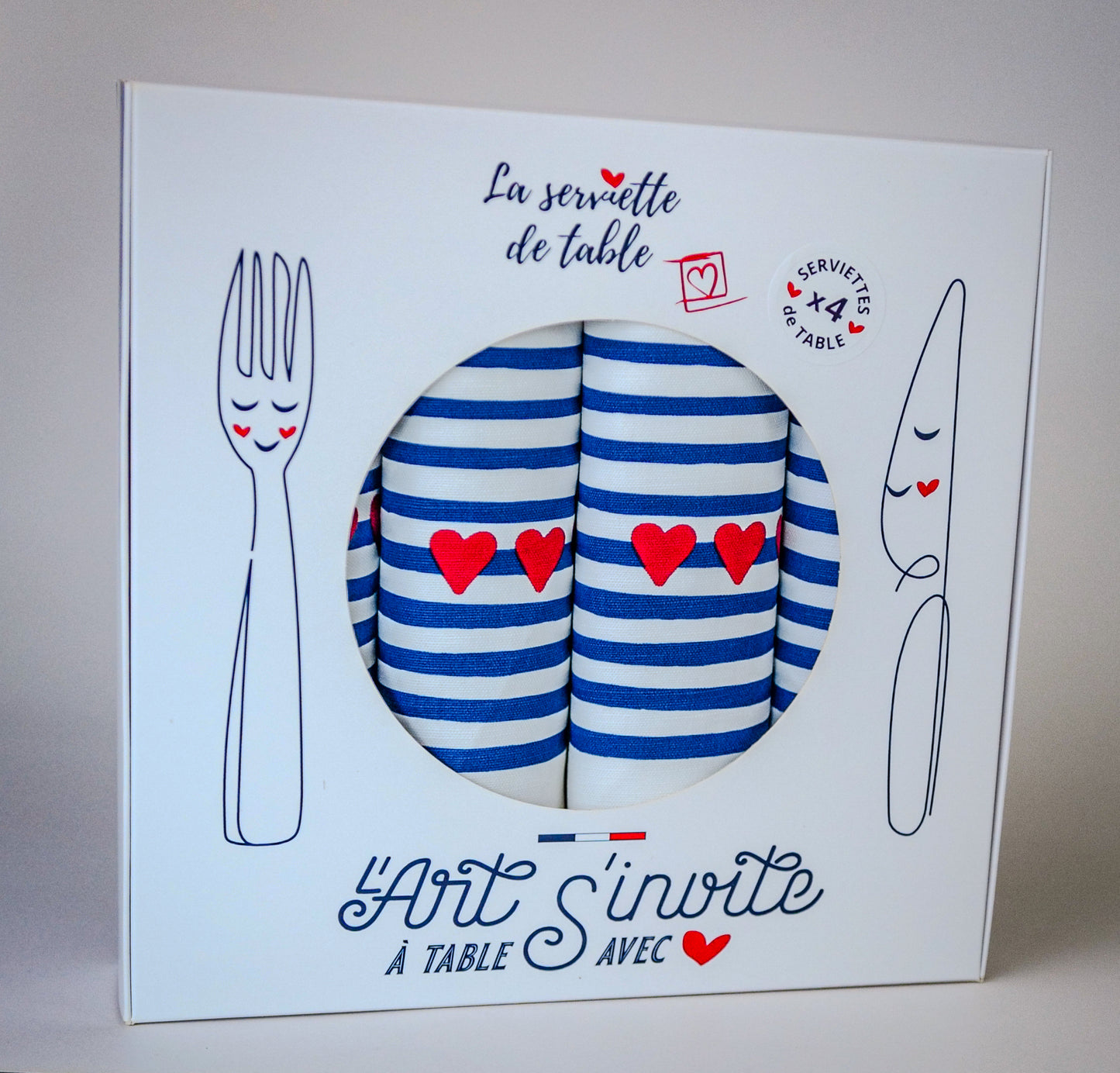 Coffret 4 serviettes de table "Amour en mer"