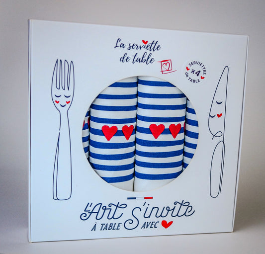 Coffret de 4 serviettes de table - La Serviette de Table - Linge de table -  "Amour en mer"