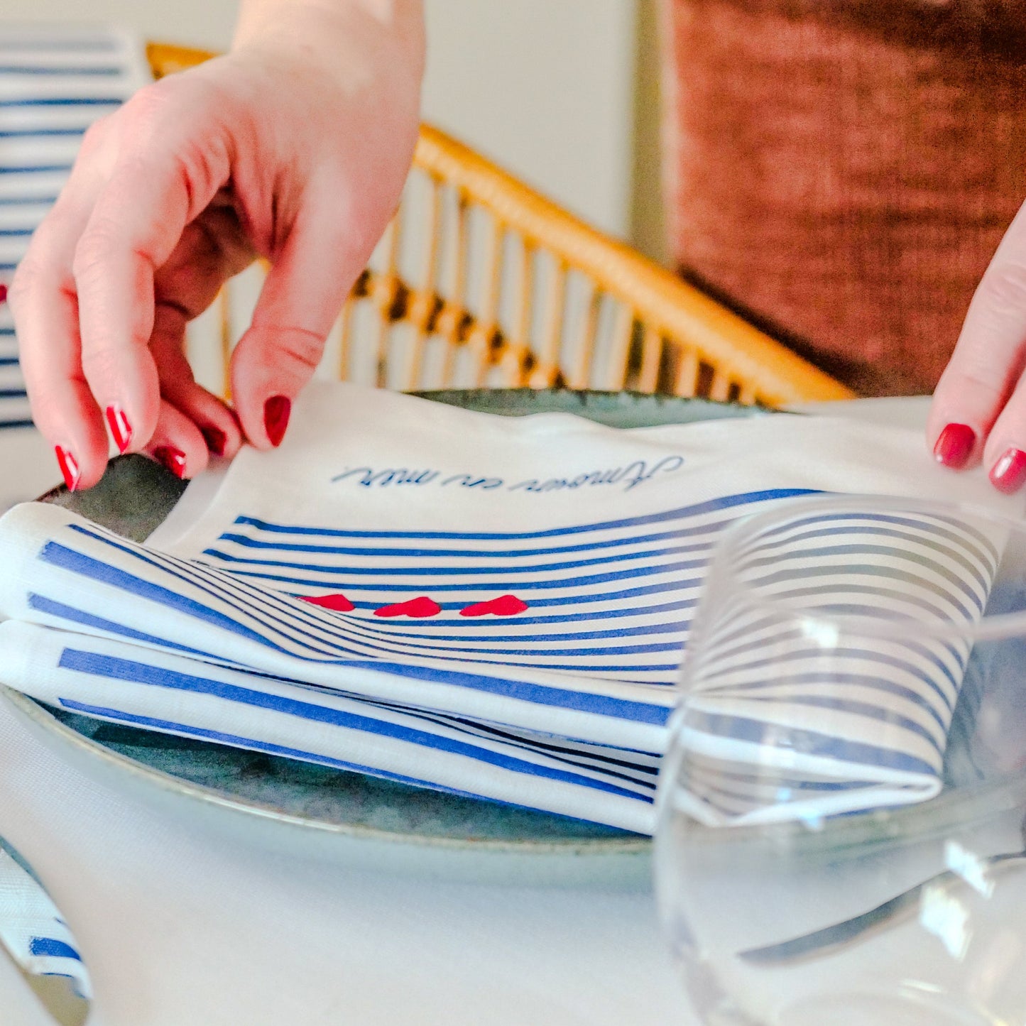 Coffret de 4 serviettes de table - La Serviette de Table - Linge de table -  "Amour en mer"