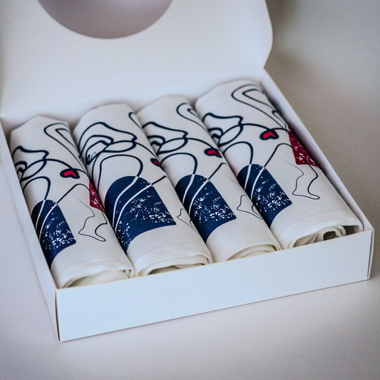 Coffret de 4 serviettes de table - La Serviette de Table - Linge de table -  "Les âmes sœurs"