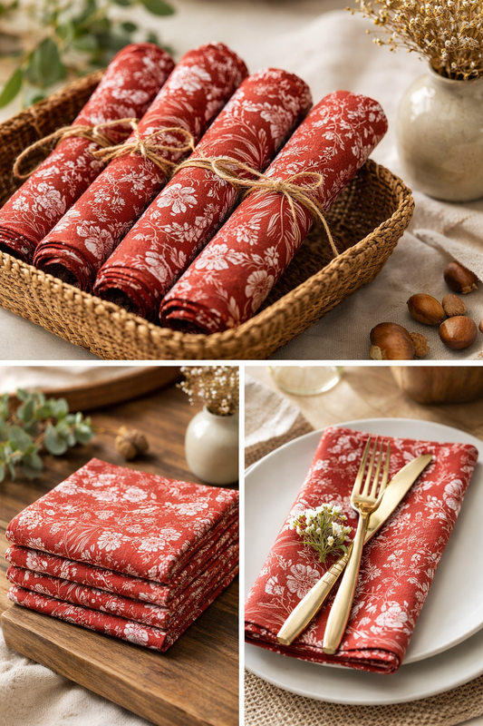 Lot nappe 150x150 cm + 4 serviettes "Terracotta" | La Serviette de Table