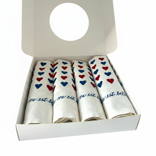 Coffret de 4 serviettes de table - La Serviette de Table - Linge de table - "La vie est belle"