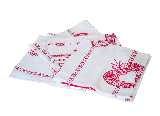 Nappe en tissu "cœurs de Noël" rectangulaire 150 x 250 cm