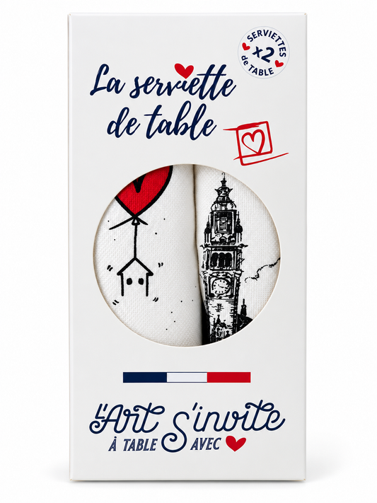 Coffret 2 serviettes - La Collab avec Vincent Lelievre "Miroir de Lille & Little House"  | La Serviette de Table