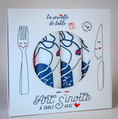 Coffret de 4 serviettes de table "Les âmes sœurs"