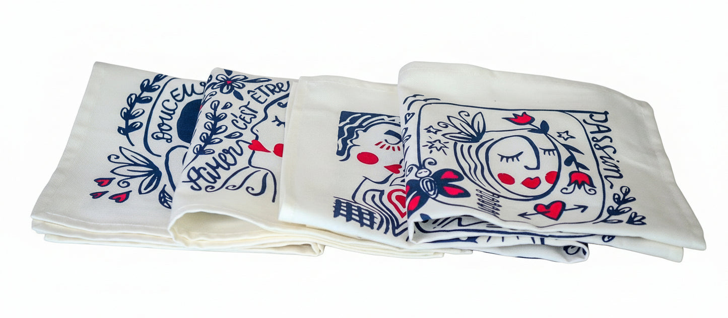 Coffret de 4 serviettes de table  - La Serviette de Table - Linge de table - "Les éternels amoureux"
