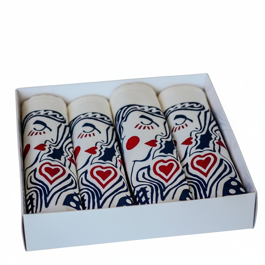 Coffret 4 serviettes Les Eternels Amoureux ouvert