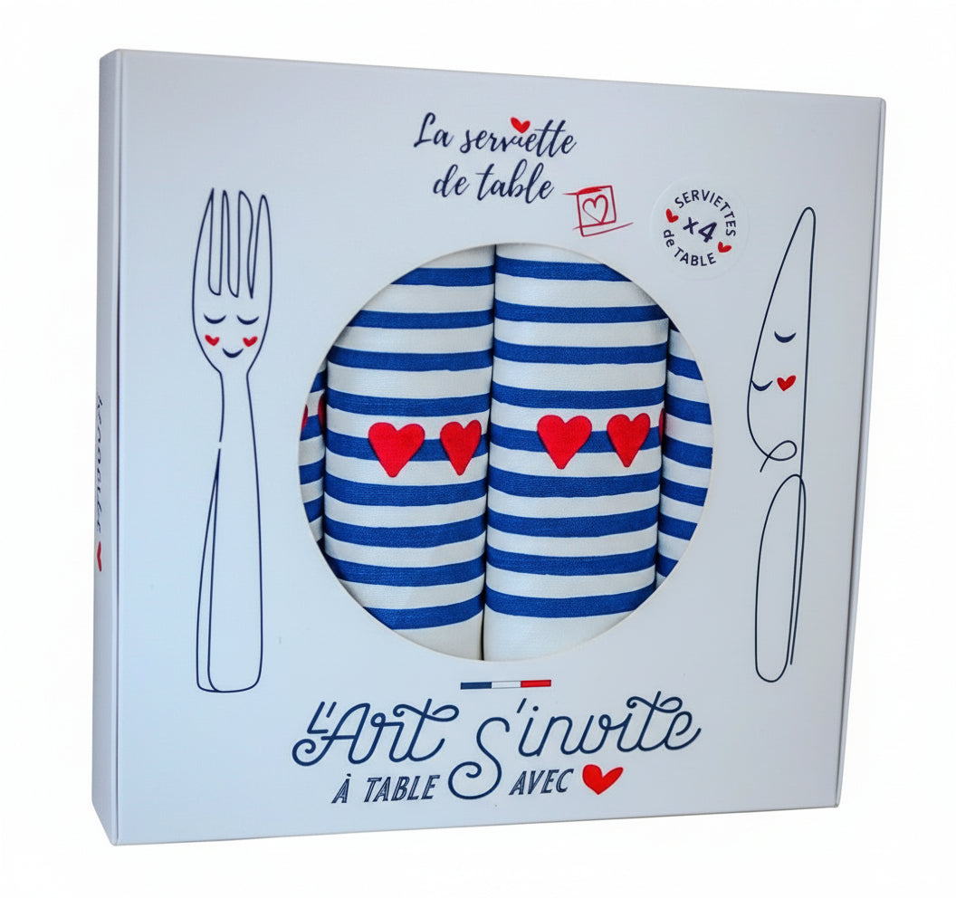 Coffret de  serviettes de table en tissu fabriquées en France aux motifs marins