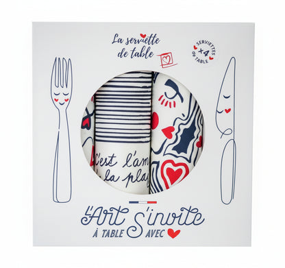 Geschenkset mit 4 Servietten „La Collab avec Jana“ – 4 Motive | Die Stoffserviette