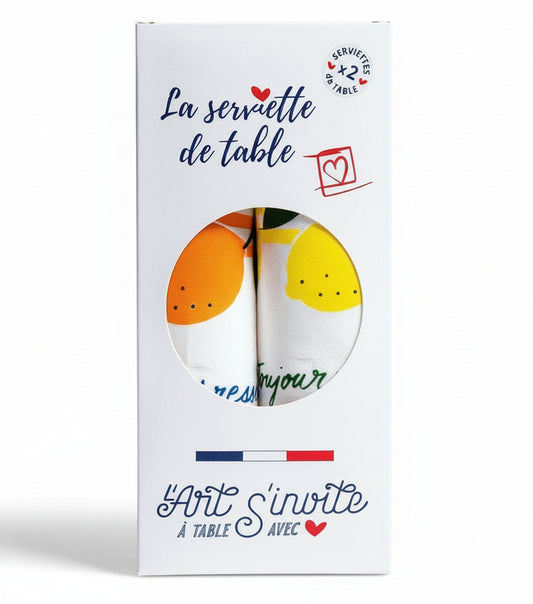 Coffret 2 serviettes de table citron pressé fabriquées en France