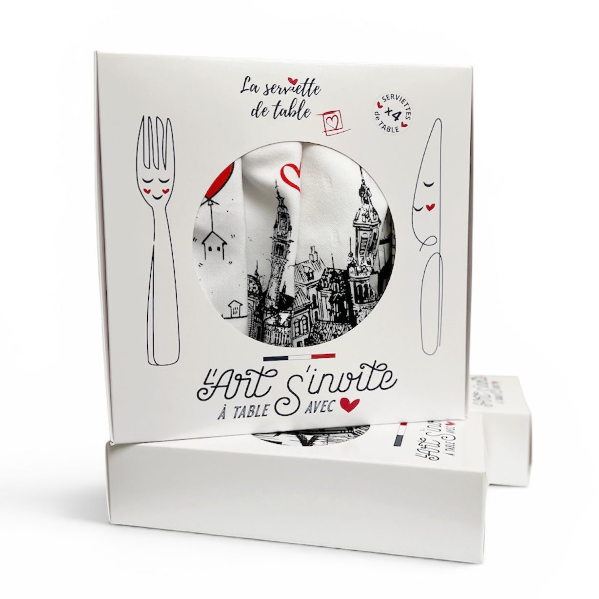 Coffret 4 Serviettes - La Collab avec Vincent Lelievre  - 4 Motifs | La Serviette de Table