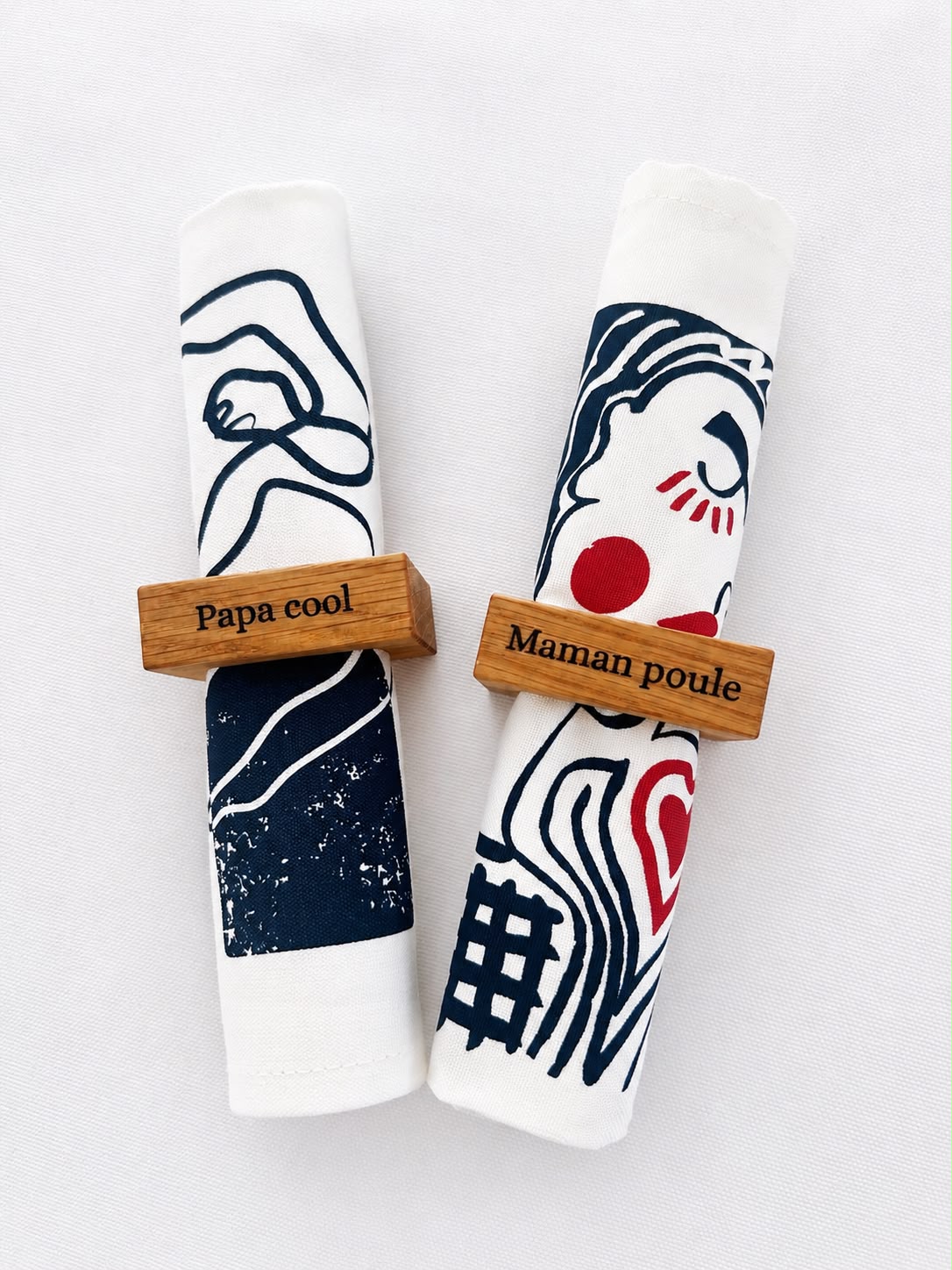 Box Cadeau "Maman Poule & Papa Cool" – Serviettes Jana & Ronds de serviette | La Serviette de Table