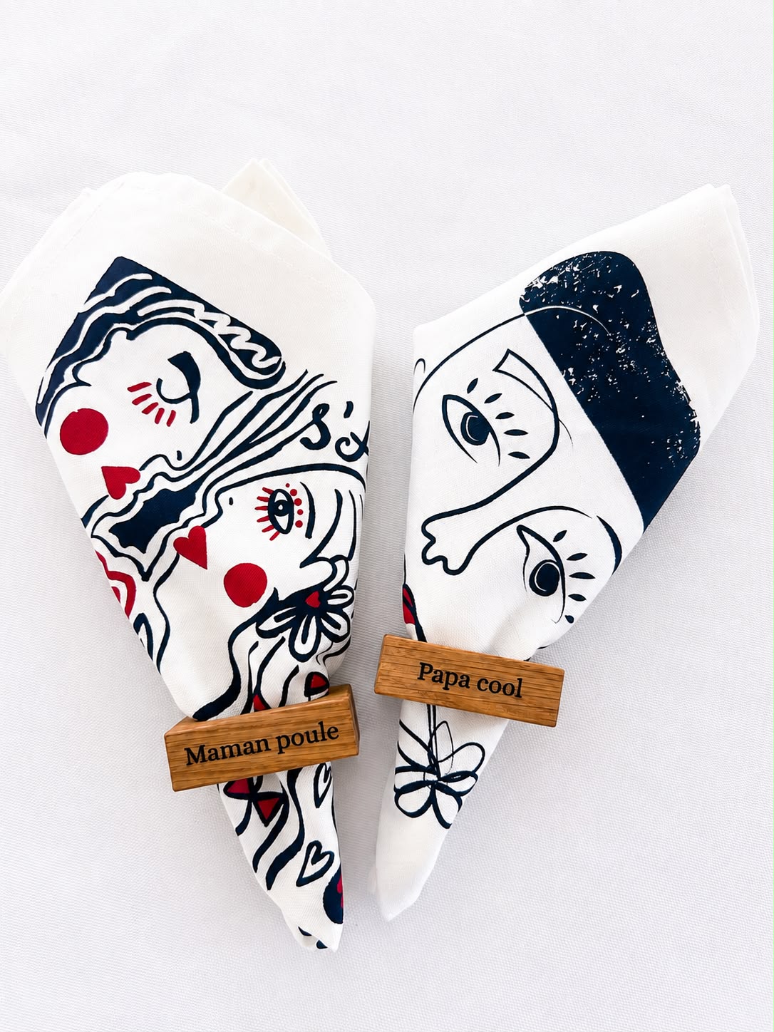 Box Cadeau "Maman Poule & Papa Cool" – Serviettes Jana & Ronds de serviette | La Serviette de Table