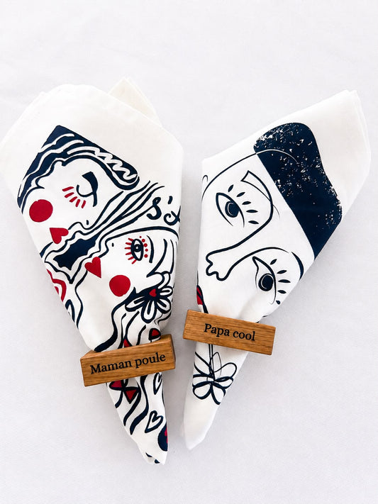 Box Cadeau "Maman Poule & Papa Cool" – Serviettes Jana & Ronds de serviette | La Serviette de Table