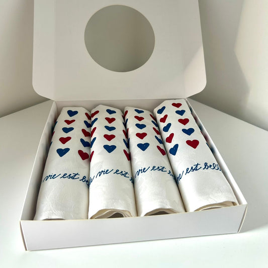 Coffret de 4 serviettes de table - La Serviette de Table - Linge de table - "La vie est belle"