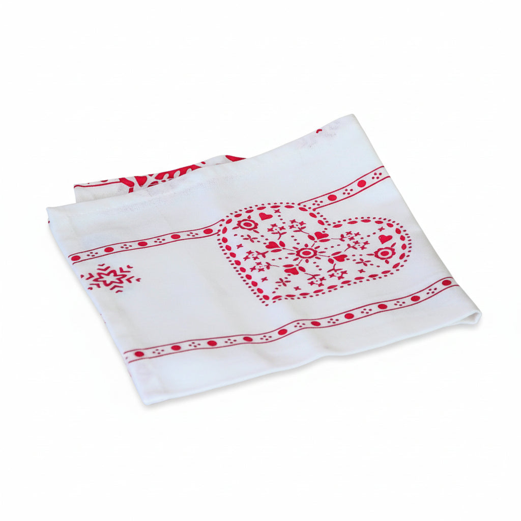 La serviette de Noël en tissu "cœurs de Noël"