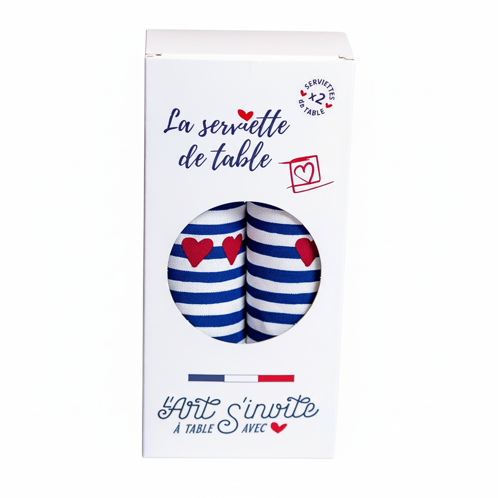 Le coffret de 2 serviettes de table - La Serviette de Table - Linge de table -  "Amour en mer"