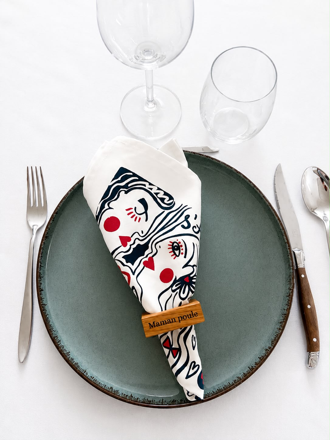 Box Cadeau "Maman Poule & Papa Cool" – Serviettes Jana & Ronds de serviette | La Serviette de Table