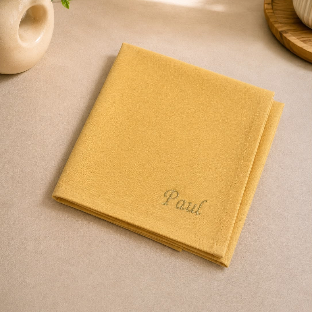 Serviette de table brodée jaune - La Serviette de Table