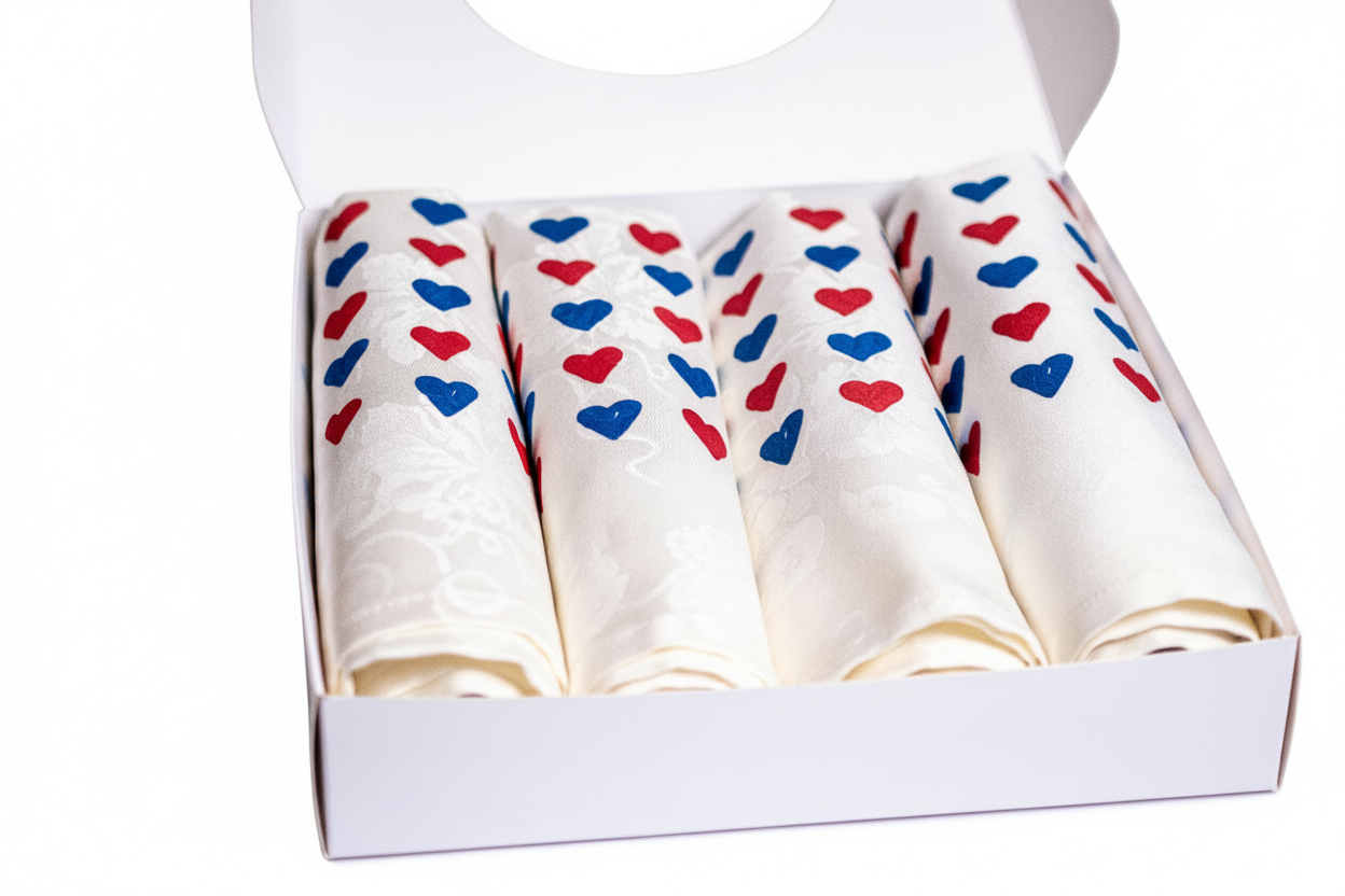 Coffret de 4 serviettes de table - La Serviette de Table - Linge de table - "Jolis cœurs"
